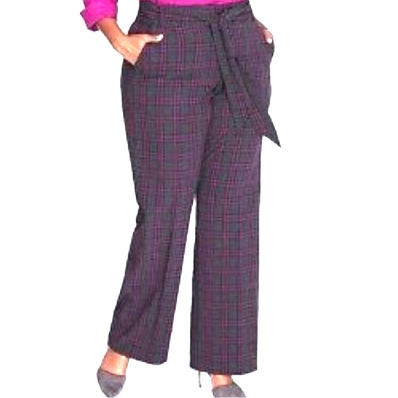 Lane Bryant Purple Gray Bold Plaid Wide Leg Pants - Picture 1 of 9